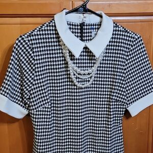 Classic Black and White Houndstooth Midi Dress